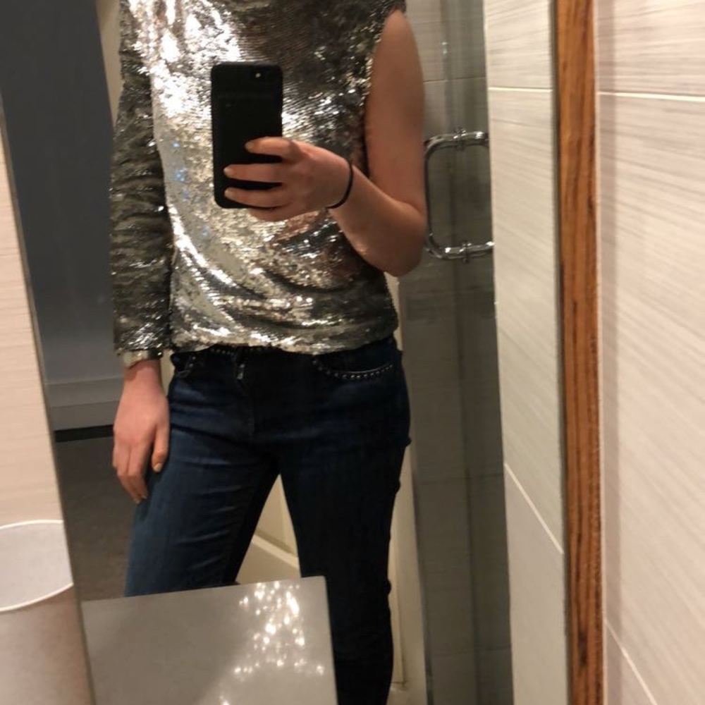 Helmut Lang sequin one sleeve top